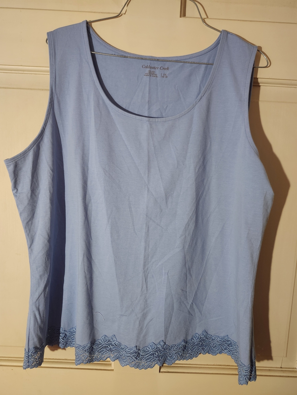 Coldwater Creek Powder Blue Lace-Hem Tank Top